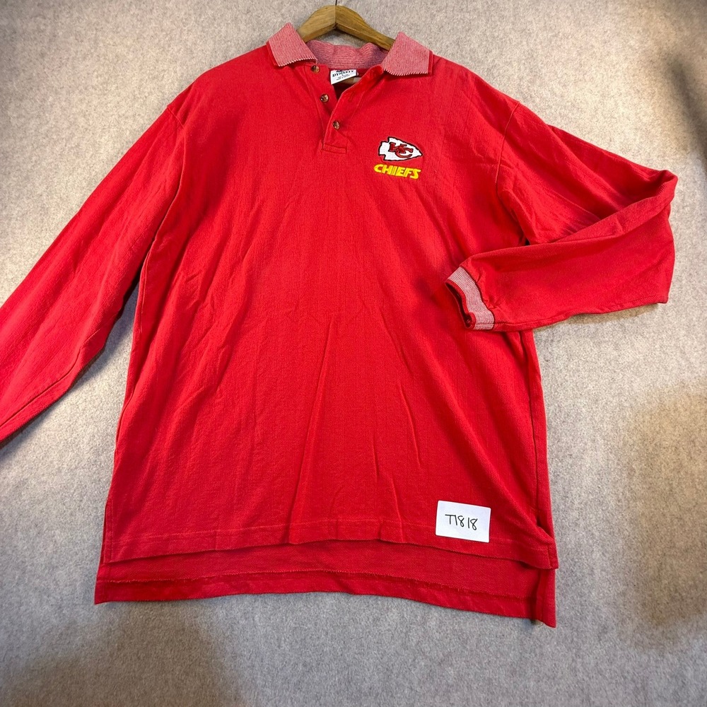 Dynasty Kansas City Chiefs Mens Large Red Long Sleeve Polo Shirt Cotton NFL